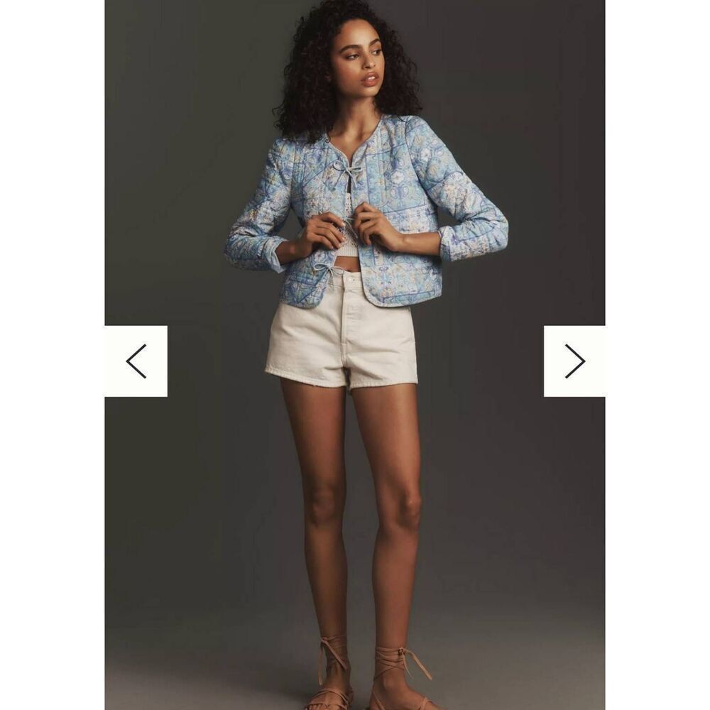 Anthropologie Dolan Bow Front Linen Quilted Lady Jacket Size Medium NWT